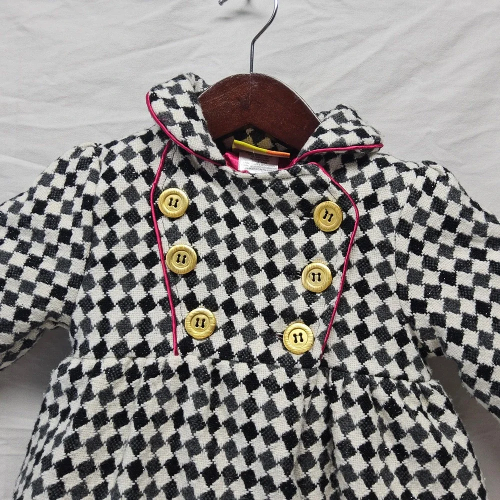 Penelope Mack Peacoat Toddler Girl 3T Black White Houndstooth Wool Blend Dressy - Picture 2 of 7